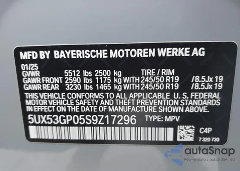 2025 BMW X3 30 xDrive from USA, damaged, VIN 5UX53GP05S9Z17296